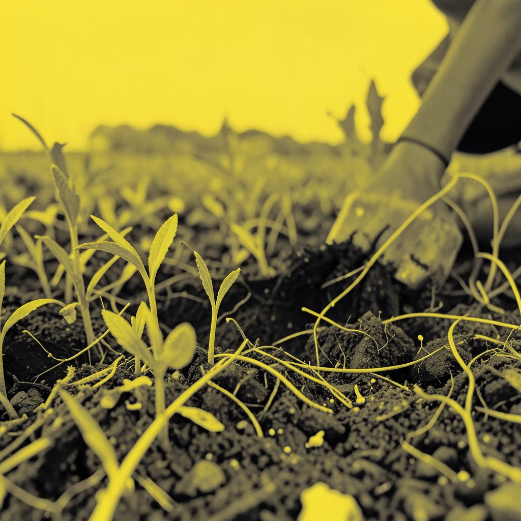 Hands scattering seed across fertile soil, golden sunlight
